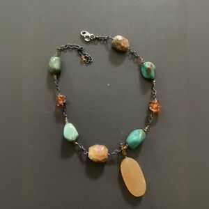 Silpada large stone necklace, burnished metal